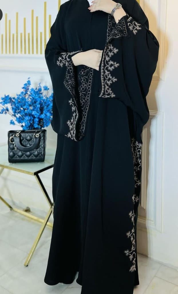 Occasion emerald silk abaya with embellishments